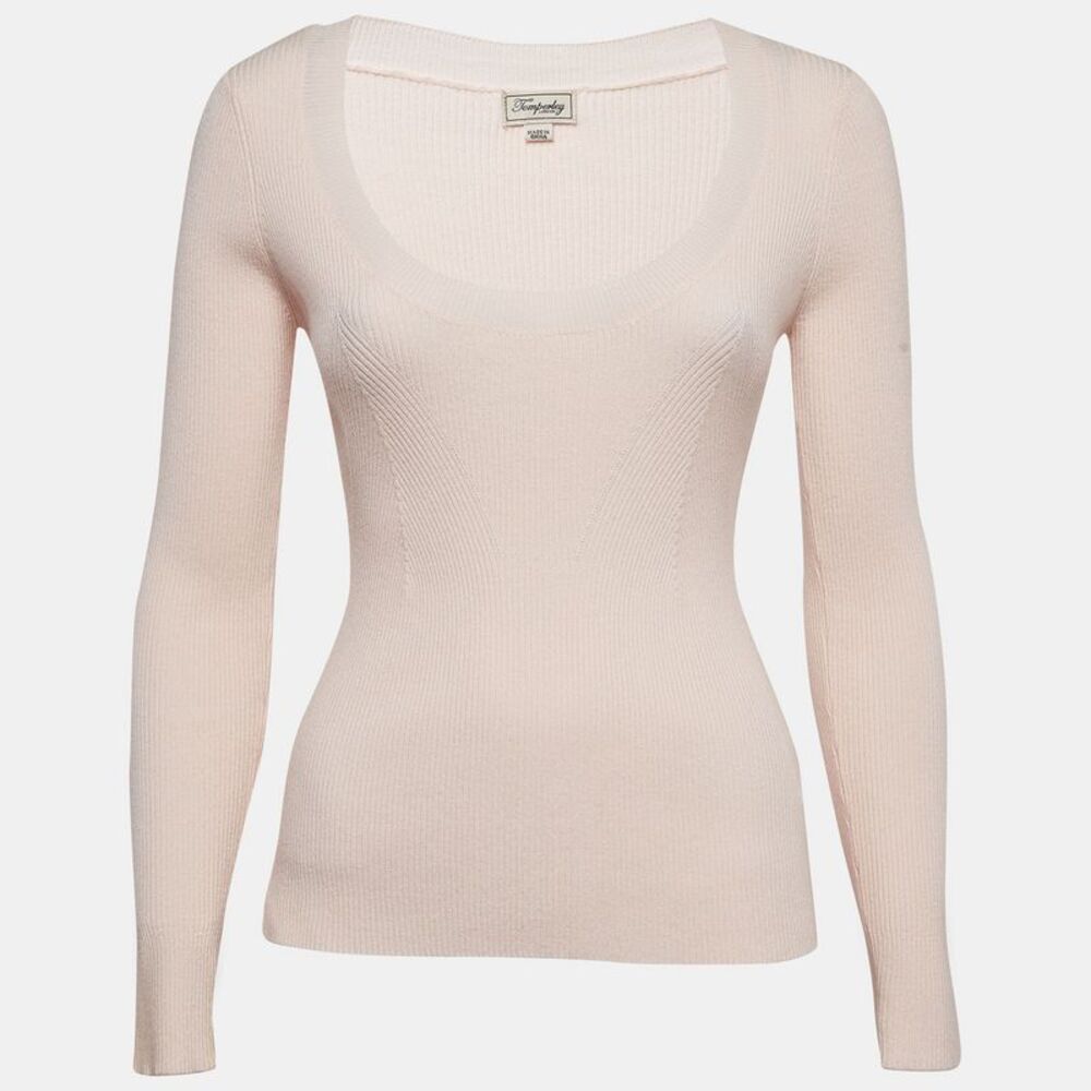 Temperly London Pink Rib Knit Round Neck Sweater M
